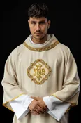 Dalmatica with IHS symbol and ecru collar