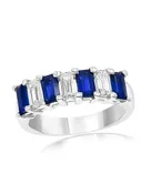 14K White Gold Alternating Diamond And Sapphire Ring