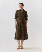 Avery Midi Shirtwaist Dress in Dress in Brown/Multi Woodland Lightweight Corduroy