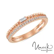 14k Rose Gold Diamond Baguette & Round Diamond Band- Uneek Brand Two Tiered Ring