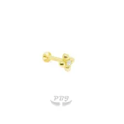 14K Gold- 18g/16g 1cz 4 Petal Ball Labret