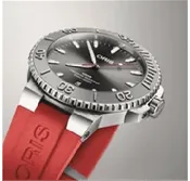 01 733 7789 4153-07 4 23 36FC  Oris Aquis Date Relief, 43.5 mm, grey dial,  caoutchouc-strap red