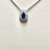 Robert Lance Jewelers & MERITZ-18 Karat Double Diamond Halo and Pear Shaped Sapphire Pendant