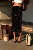 ALL-OVER SEQUIN PENCIL MIDI SKIRT