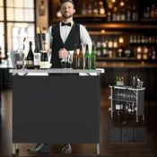 Portable Bar Table With 3-Tier Shelves, Mobile Bar Table For Events Party Campin