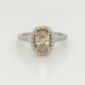 14K Champagne Oval Diamond Halo Ring