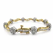 14K Two-Tone Gold Diamond Floral Cluster Link Bracelet, Approx. 4ct TW