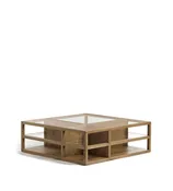 Alexey Glass & Wood Storage Coffee Table - Weathered Oak
