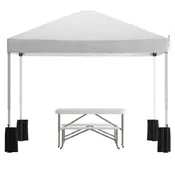 10'x10' Pop Up Event Canopy Tent with Wheeled Case and Folding Bench Set - Portable Tailgate, Camping, Event Set