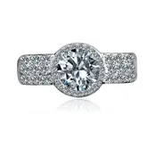 1CT Round CZ Halo Engagement Ring, Sterling Silver