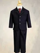 5 Piece Navy Blue Pin-Striped Suit with Burgundy Tie  LT3720
