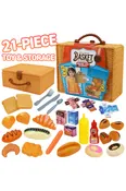 21-Count Bread and Desserts Picnic Basket Toy and Storage
