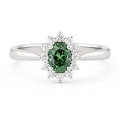 Fancy Vivid Green 0.38 Carat Oval Diamond Halo Engagement Ring 0.46 CTW in Platinum