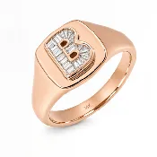 Baguette Diamond Initial Signet Ring