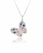 14KT WHITE GOLD IFNINTIY COLORS TILTED BUTTERFLY PENDANT
