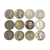 12 Random 90% Silver Washington Quarters, $3 Face Value