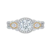 14K Tow Tone Gold Round Diamond Halo Engagement Ring (Semi Mount)