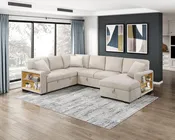 9630BE*42LRC Sectional with Right Chaise, Pull-out Bed, Hidden Storages and Shelves, Charging Ports. By Homelegance.