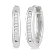 10KW Diamond Inlay Baguette Huggie Earrings w/ 0.10 ctw