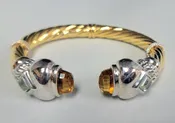 14k Yellow and White Gold Topaz and Tourmaline Italian Bracelet