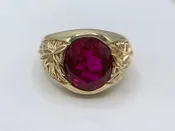 10K Yellow Gold Men's Synthetic Ruby Ring