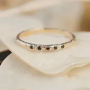 14K Gold Textured Ring with black diamonds