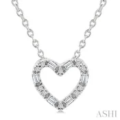 1/10 Ctw Baguette and Round Cut Diamond Heart Shape Fashion Pendant With Chain in 10K White Gold
