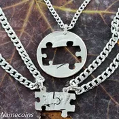 3 Best Friend or Family Necklace, Coin Puzzle Pieces by Namecoins