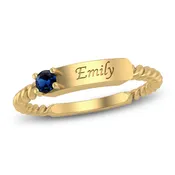 Blue Lab-Created Sapphire Engravable ID Ring 10K Yellow Gold