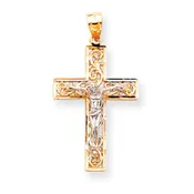 14KT Two-tone Gold Diamond-cut Crucifix Cross Pendant C2013