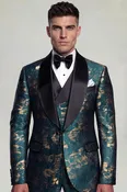 Abstract Teal & Gold Tuxedo – 3 Piece