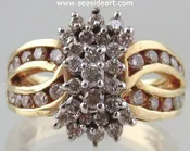 10K Two-tone Gold Diamond Cluster Dinner Ring