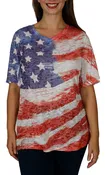 Impulse California Women's American Flag Printed V-Neck