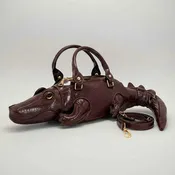Faux Leather Crocodile Shape Crossbody Handbag