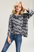 Animal Print French Terry Top Charcoal