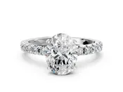 14K White Gold 5.63 Carat E VS1 Oval Diamond Solitaire Pavé Band with Four-Prong Setting