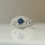 14kt White gold Blue Sapphire Diamond Ring