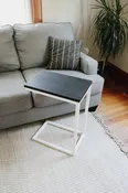 Charcoal Black Ash Industrial Side C Table with White Base