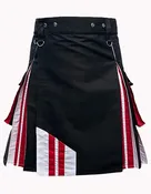 Black Hybrid Kilt with American Flag Pleats