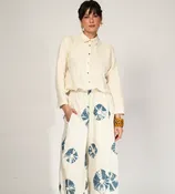 Bandhani Linen Gol Pants in Light Blue