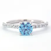 Fancy Vivid Blue 0.75 Carat Round Diamond Accented Engagement Ring 0.99 CTW in 14K White Gold