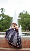 Aqua Printed Gown with Mirror and Resham Embroidery on Torso