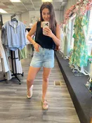 Addison Utility Denim Shorts - High-Waisted Front Pocket Style