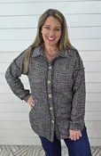 BLACK/CREAM GLITZ PLAID SOFT TWEED BUTTON DOWN
