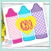 3 Crayons with Heart Zigzag Applique