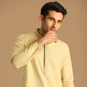 Beige Solid Kurta Set