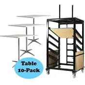 10-Pack of 36" Square Bistro / Cocktail Tables and Heavy Duty Steel Moving Cart Bundle