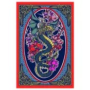 3D Dragons Flowers Tapestry