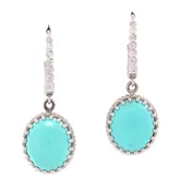 14K White Gold Robin’s Egg Turquoise and Diamond Dangle Earrings