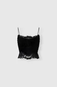 Astrakhan-effect velvet bustier top with embroidered tulle details